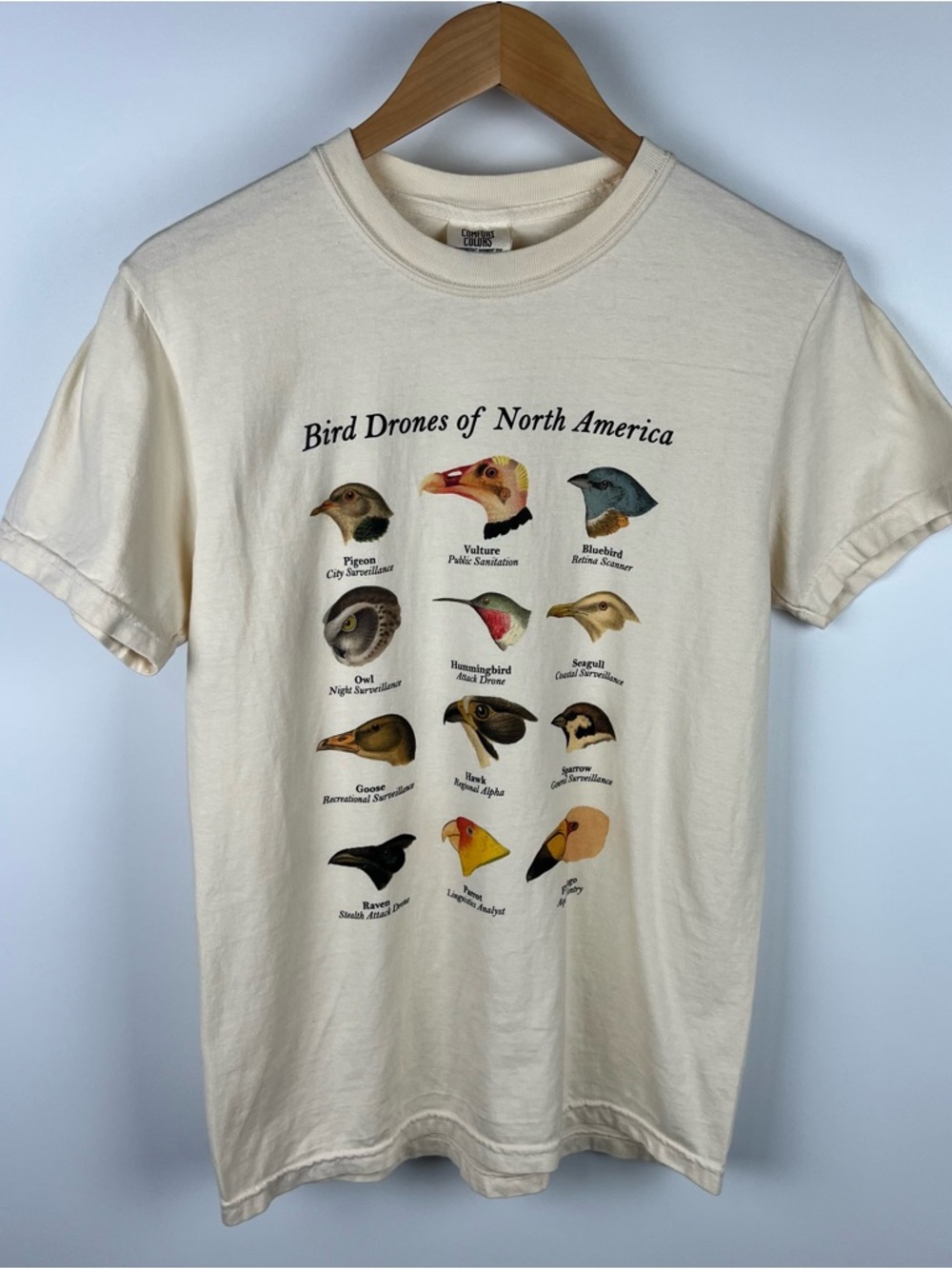 Comfort Colors Multicolored Birds Graphic T-Shirt Cream Size S - Picture 2 of 9